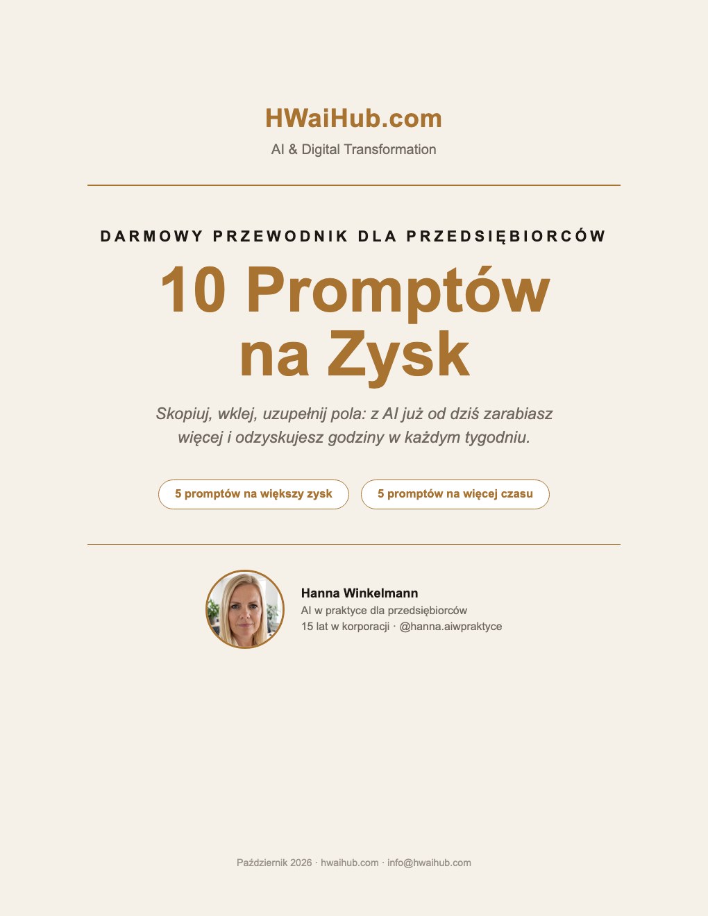 Okładka przewodnika 10 Promptów na Zysk
